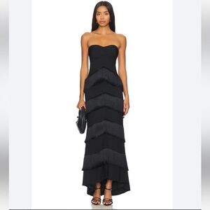 House of Harlow 1960 Annabelle Fringe Black Strapless Evening Fringe Dress NWOT